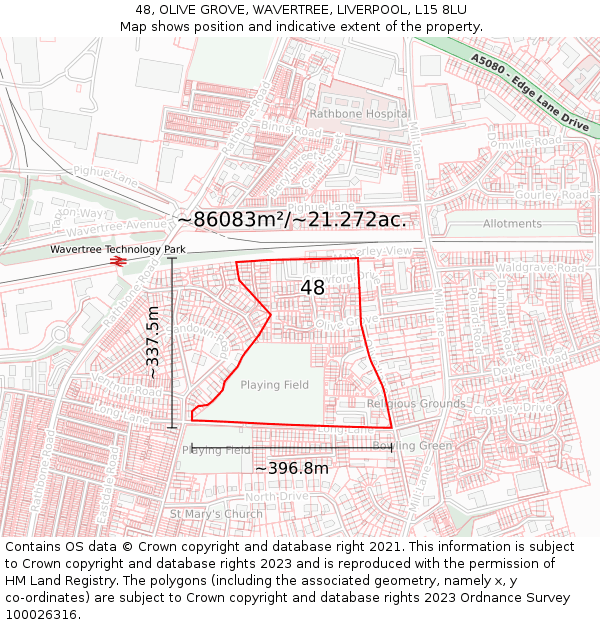 48, OLIVE GROVE, WAVERTREE, LIVERPOOL, L15 8LU: Plot and title map