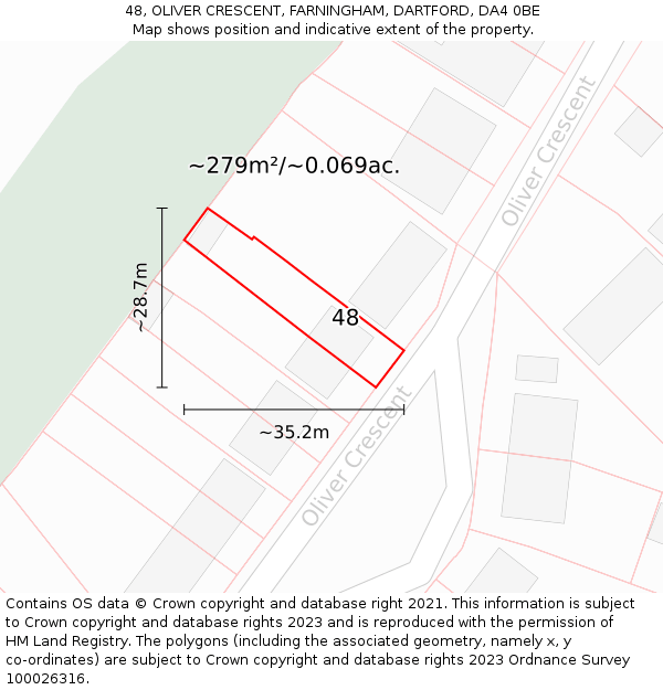 48, OLIVER CRESCENT, FARNINGHAM, DARTFORD, DA4 0BE: Plot and title map
