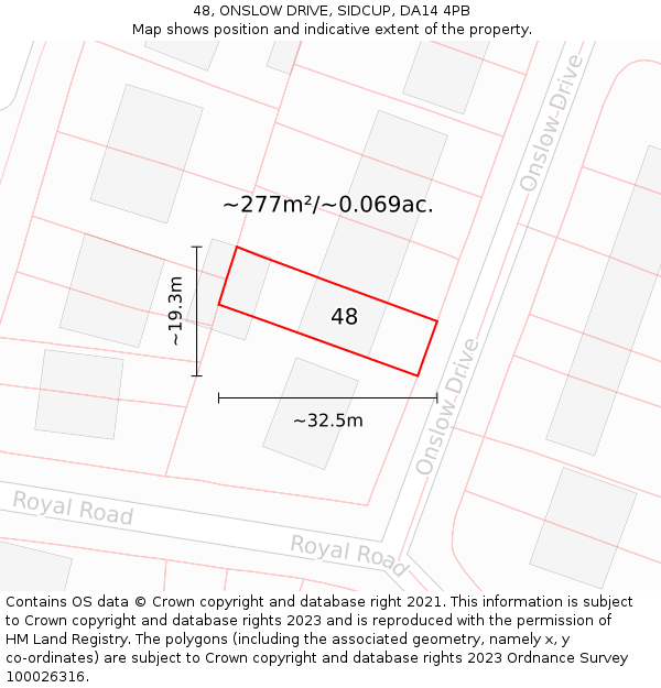 48, ONSLOW DRIVE, SIDCUP, DA14 4PB: Plot and title map