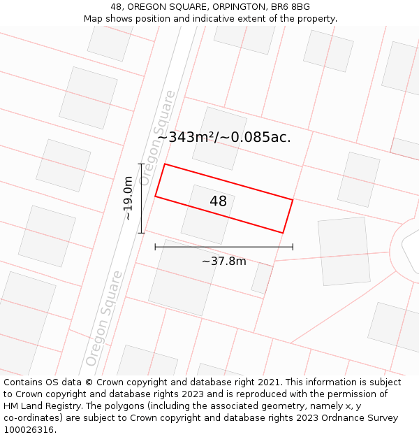 48, OREGON SQUARE, ORPINGTON, BR6 8BG: Plot and title map