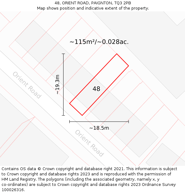 48, ORIENT ROAD, PAIGNTON, TQ3 2PB: Plot and title map