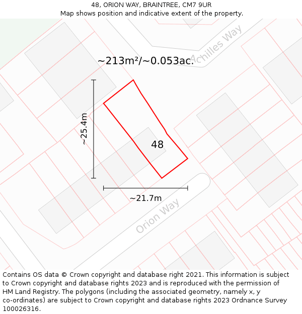 48, ORION WAY, BRAINTREE, CM7 9UR: Plot and title map