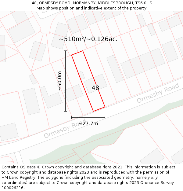 48, ORMESBY ROAD, NORMANBY, MIDDLESBROUGH, TS6 0HS: Plot and title map