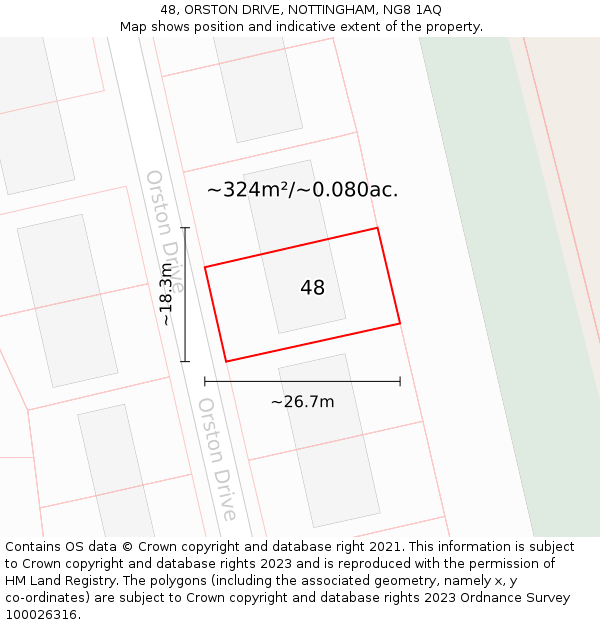 48, ORSTON DRIVE, NOTTINGHAM, NG8 1AQ: Plot and title map