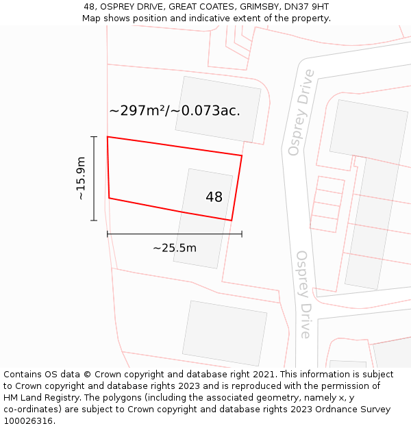 48, OSPREY DRIVE, GREAT COATES, GRIMSBY, DN37 9HT: Plot and title map