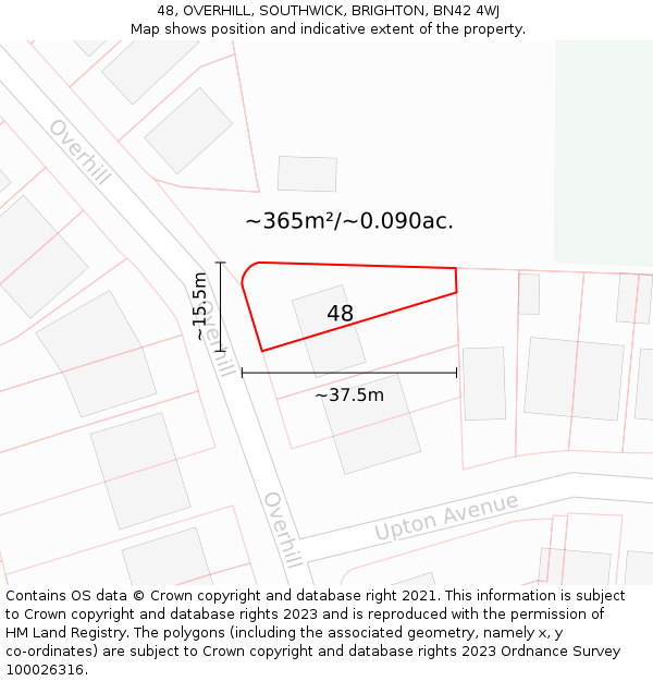 48, OVERHILL, SOUTHWICK, BRIGHTON, BN42 4WJ: Plot and title map