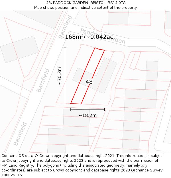 48, PADDOCK GARDEN, BRISTOL, BS14 0TG: Plot and title map