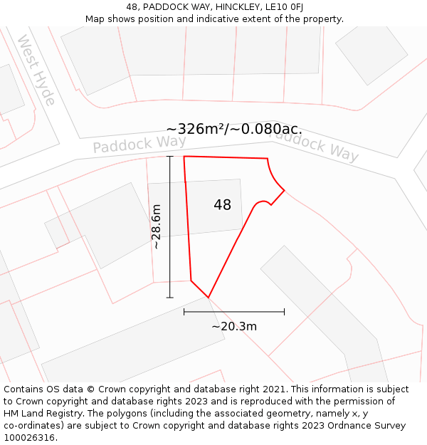 48, PADDOCK WAY, HINCKLEY, LE10 0FJ: Plot and title map