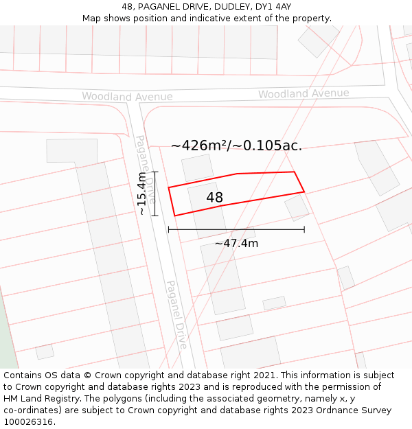 48, PAGANEL DRIVE, DUDLEY, DY1 4AY: Plot and title map