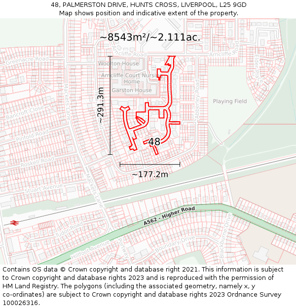 48, PALMERSTON DRIVE, HUNTS CROSS, LIVERPOOL, L25 9GD: Plot and title map