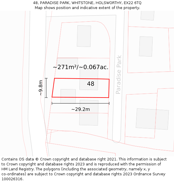 48, PARADISE PARK, WHITSTONE, HOLSWORTHY, EX22 6TQ: Plot and title map