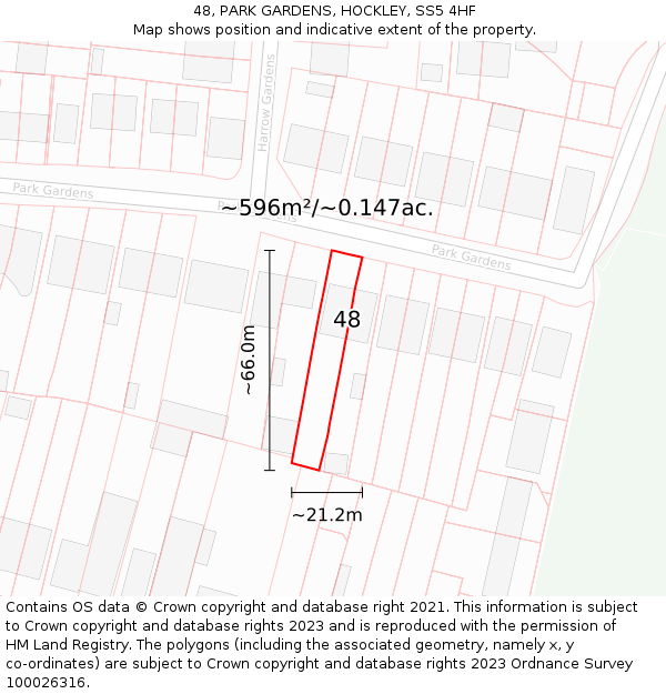48, PARK GARDENS, HOCKLEY, SS5 4HF: Plot and title map
