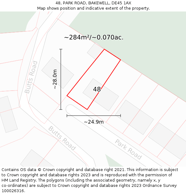 48, PARK ROAD, BAKEWELL, DE45 1AX: Plot and title map