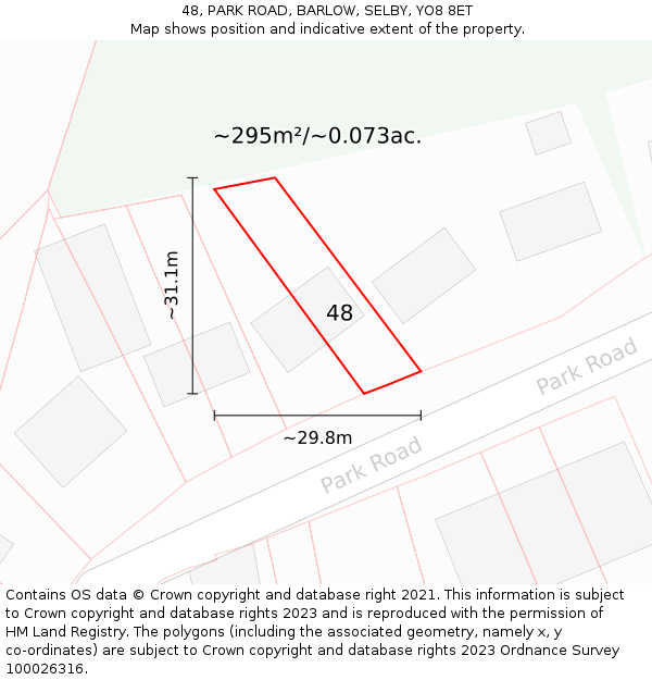 48, PARK ROAD, BARLOW, SELBY, YO8 8ET: Plot and title map
