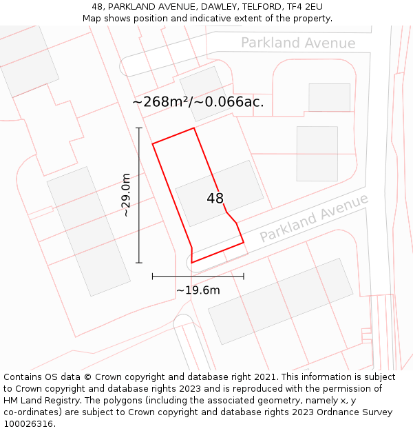 48, PARKLAND AVENUE, DAWLEY, TELFORD, TF4 2EU: Plot and title map