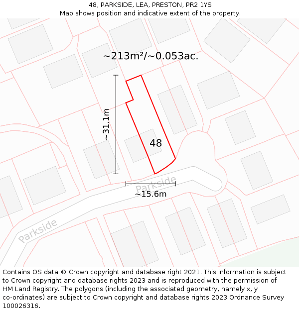 48, PARKSIDE, LEA, PRESTON, PR2 1YS: Plot and title map