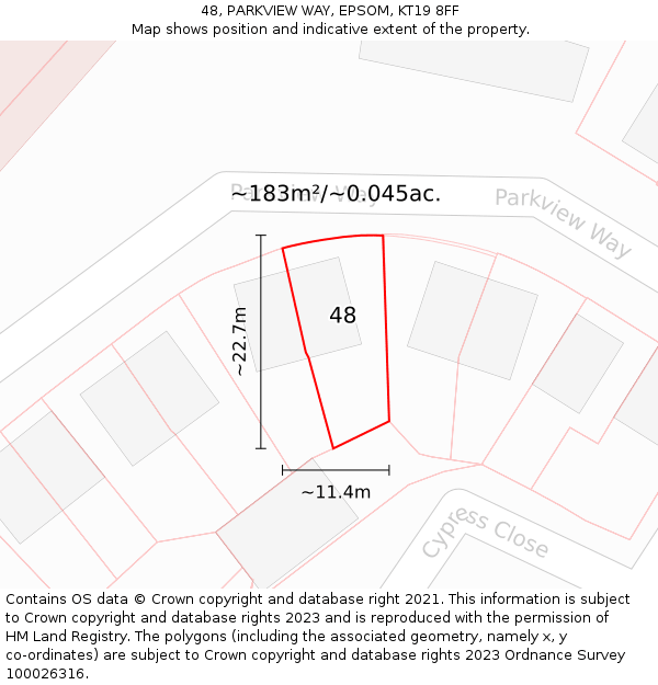 48, PARKVIEW WAY, EPSOM, KT19 8FF: Plot and title map