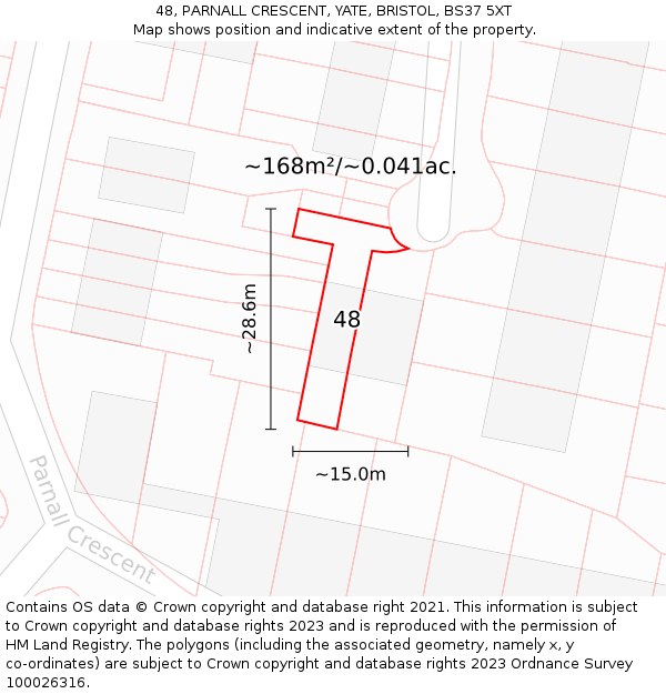 48, PARNALL CRESCENT, YATE, BRISTOL, BS37 5XT: Plot and title map