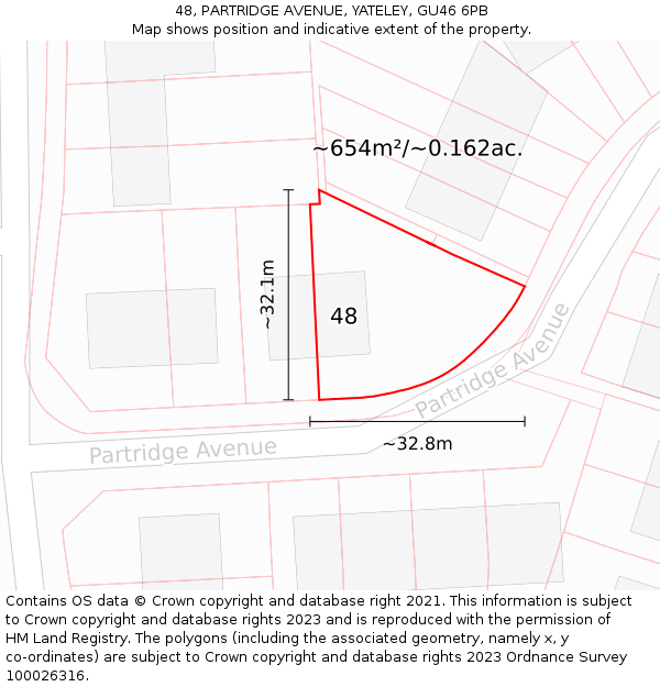48, PARTRIDGE AVENUE, YATELEY, GU46 6PB: Plot and title map