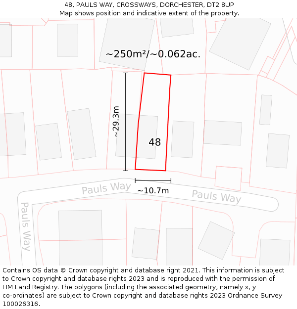 48, PAULS WAY, CROSSWAYS, DORCHESTER, DT2 8UP: Plot and title map