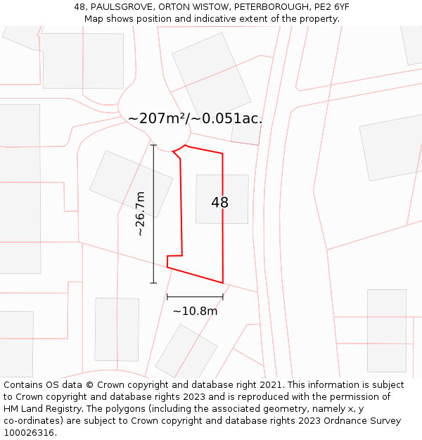 48, PAULSGROVE, ORTON WISTOW, PETERBOROUGH, PE2 6YF: Plot and title map