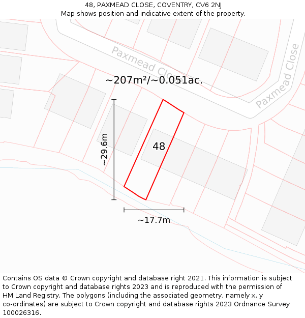 48, PAXMEAD CLOSE, COVENTRY, CV6 2NJ: Plot and title map