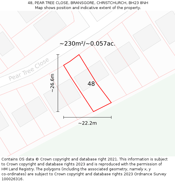48, PEAR TREE CLOSE, BRANSGORE, CHRISTCHURCH, BH23 8NH: Plot and title map