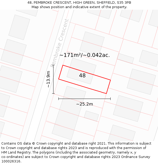 48, PEMBROKE CRESCENT, HIGH GREEN, SHEFFIELD, S35 3PB: Plot and title map