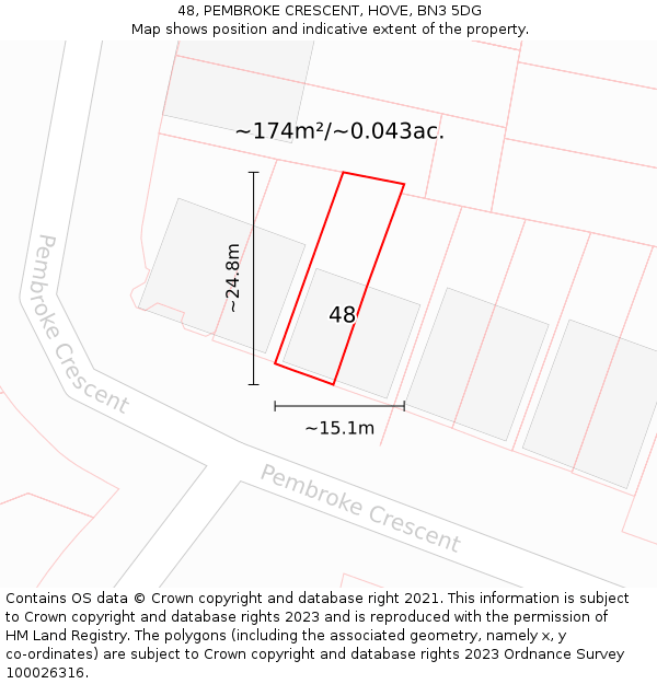 48, PEMBROKE CRESCENT, HOVE, BN3 5DG: Plot and title map