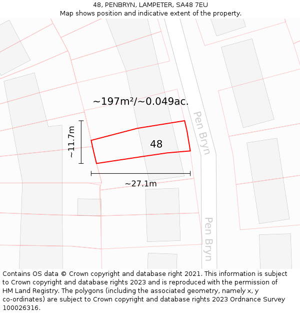 48, PENBRYN, LAMPETER, SA48 7EU: Plot and title map