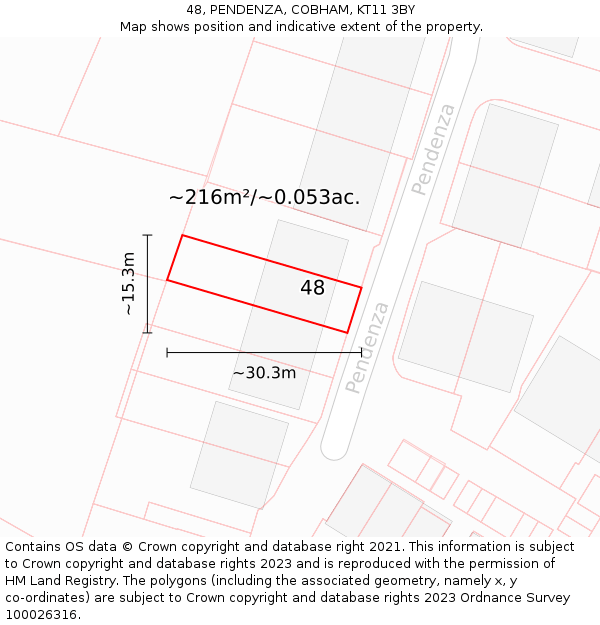 48, PENDENZA, COBHAM, KT11 3BY: Plot and title map