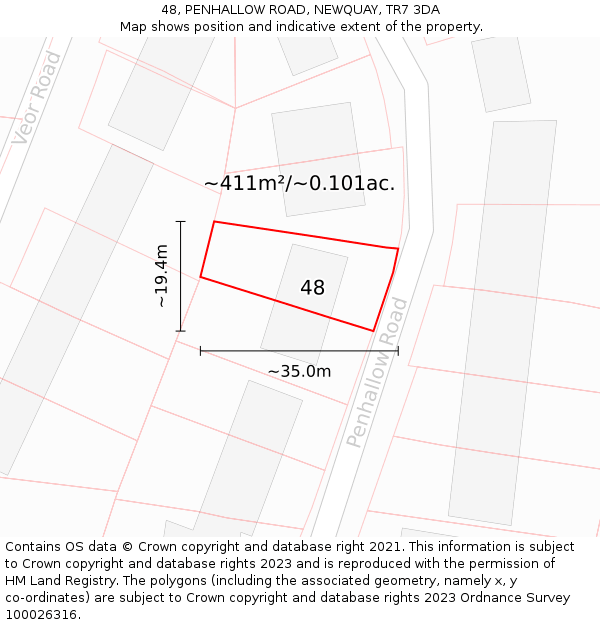 48, PENHALLOW ROAD, NEWQUAY, TR7 3DA: Plot and title map