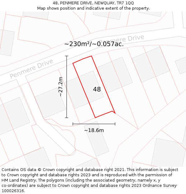 48, PENMERE DRIVE, NEWQUAY, TR7 1QQ: Plot and title map
