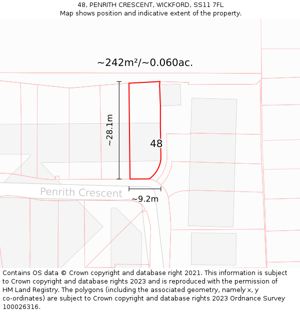 48, PENRITH CRESCENT, WICKFORD, SS11 7FL: Plot and title map