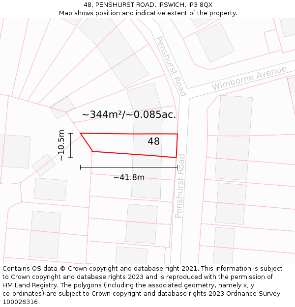 48, PENSHURST ROAD, IPSWICH, IP3 8QX: Plot and title map