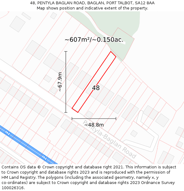 48, PENTYLA BAGLAN ROAD, BAGLAN, PORT TALBOT, SA12 8AA: Plot and title map