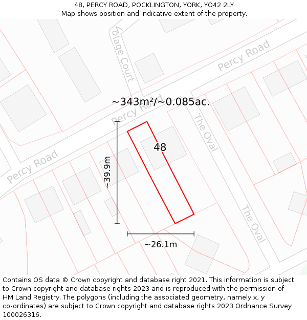 48, PERCY ROAD, POCKLINGTON, YORK, YO42 2LY: Plot and title map