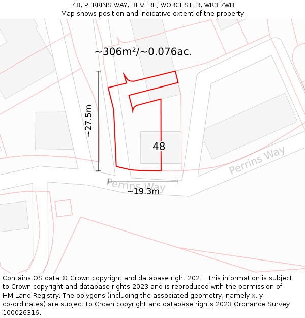 48, PERRINS WAY, BEVERE, WORCESTER, WR3 7WB: Plot and title map
