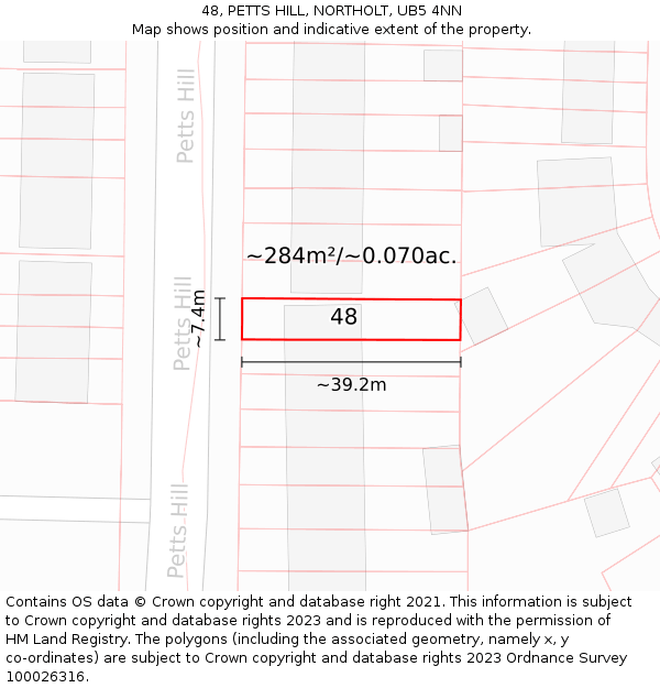 48, PETTS HILL, NORTHOLT, UB5 4NN: Plot and title map