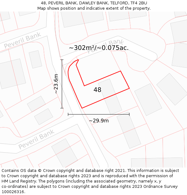 48, PEVERIL BANK, DAWLEY BANK, TELFORD, TF4 2BU: Plot and title map