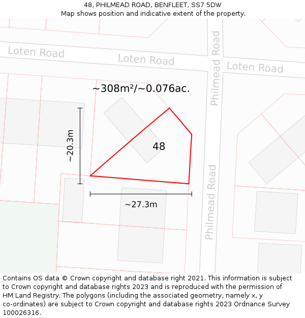 48, PHILMEAD ROAD, BENFLEET, SS7 5DW: Plot and title map
