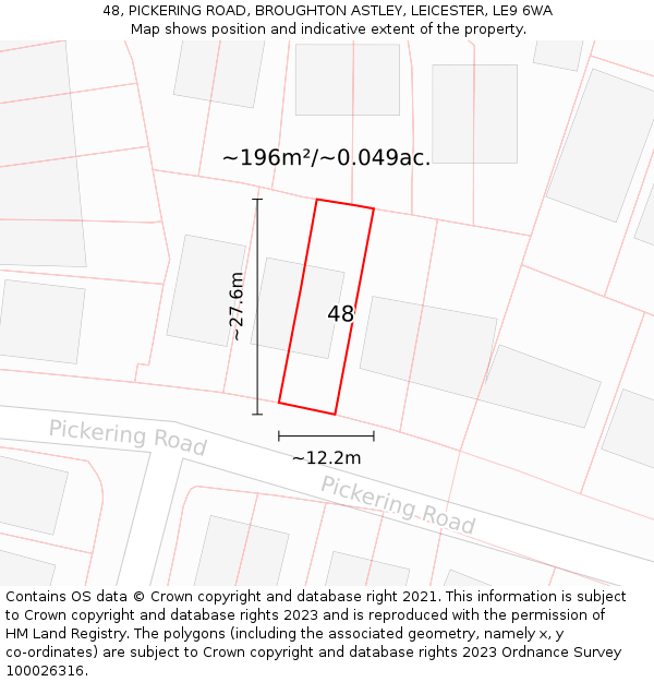 48, PICKERING ROAD, BROUGHTON ASTLEY, LEICESTER, LE9 6WA: Plot and title map