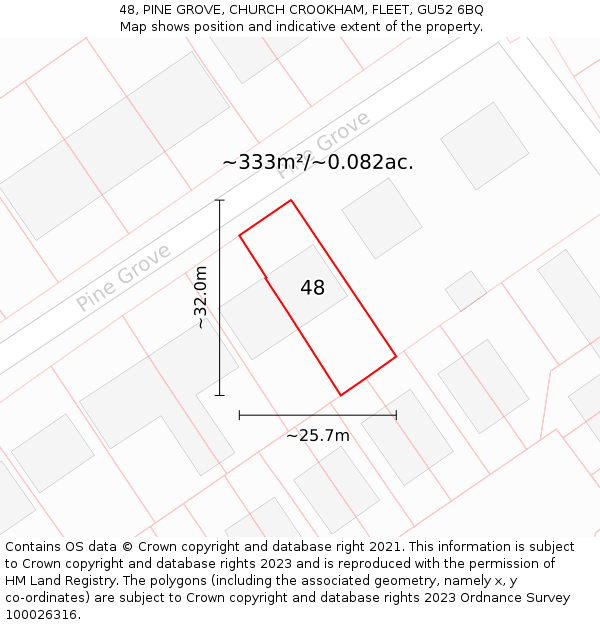 48, PINE GROVE, CHURCH CROOKHAM, FLEET, GU52 6BQ: Plot and title map