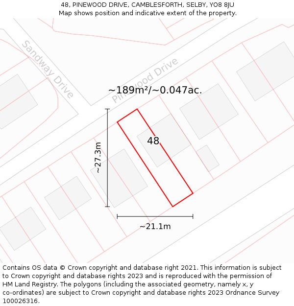 48, PINEWOOD DRIVE, CAMBLESFORTH, SELBY, YO8 8JU: Plot and title map
