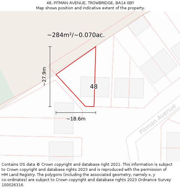 48, PITMAN AVENUE, TROWBRIDGE, BA14 0BY: Plot and title map