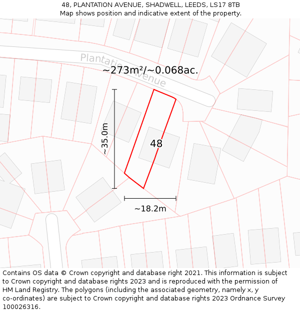 48, PLANTATION AVENUE, SHADWELL, LEEDS, LS17 8TB: Plot and title map
