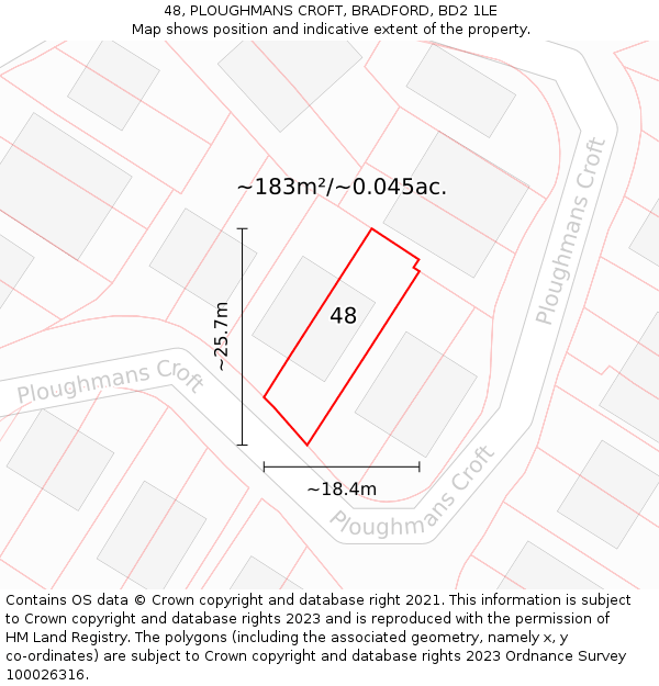 48, PLOUGHMANS CROFT, BRADFORD, BD2 1LE: Plot and title map