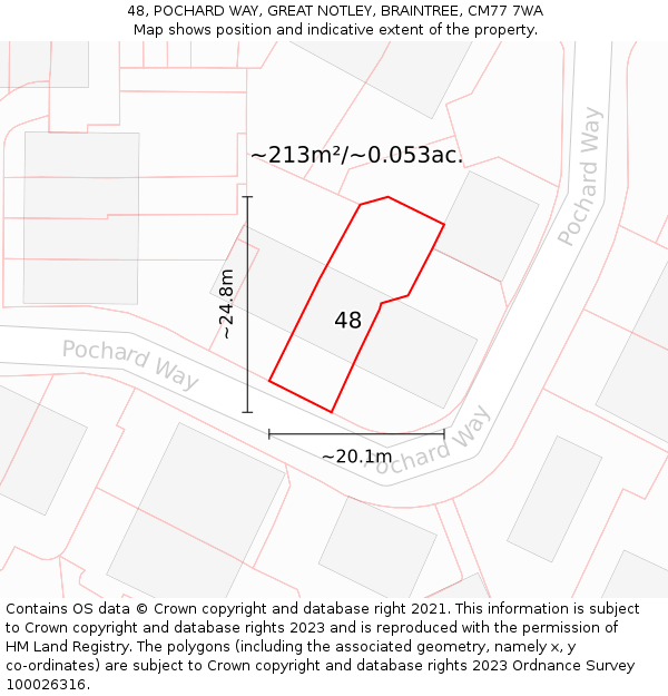 48, POCHARD WAY, GREAT NOTLEY, BRAINTREE, CM77 7WA: Plot and title map