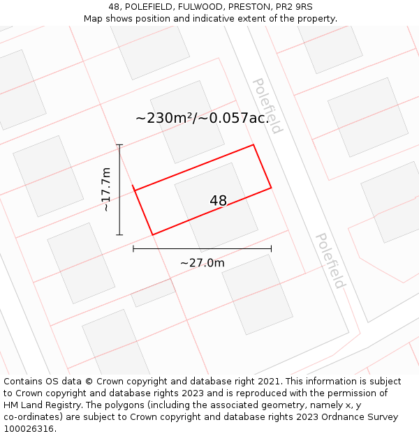 48, POLEFIELD, FULWOOD, PRESTON, PR2 9RS: Plot and title map