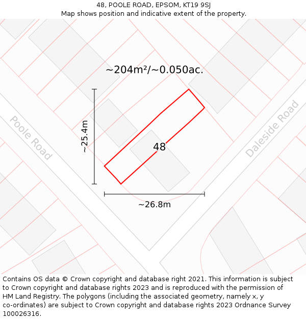 48, POOLE ROAD, EPSOM, KT19 9SJ: Plot and title map
